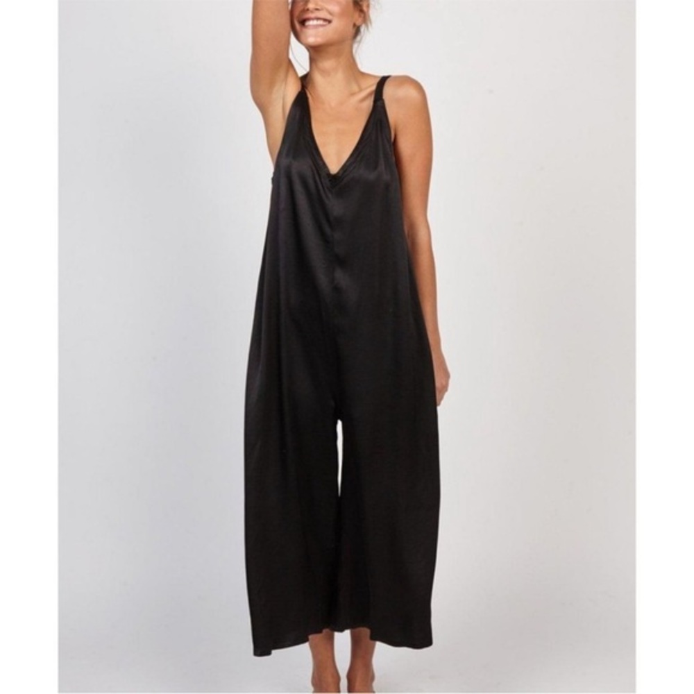 LACAUSA Anthropologie Santi Jumpsuit Black Satin XS
